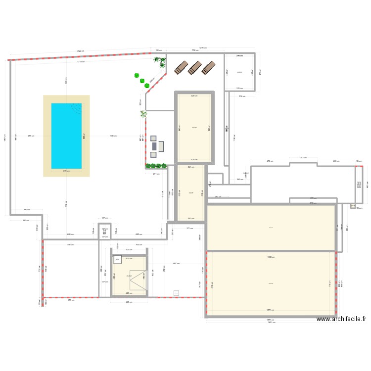 Aménagement arrière. Plan de 6 pièces et 82 m2