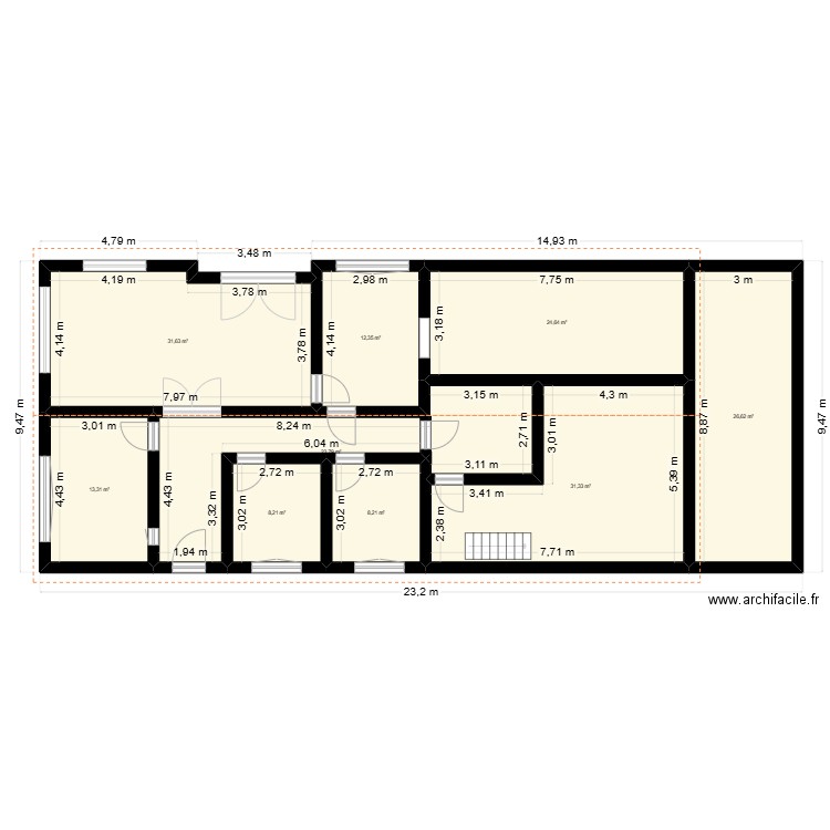 Hermalle. Plan de 9 pièces et 180 m2