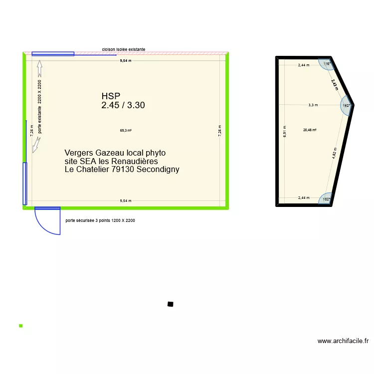 vergers Gazeau local phyto SEALes Reanaudières. Plan de 2 et 90 m² vergers Gazeau local phyto SEALes Reanaudières. Plan de 2 et 90 m²