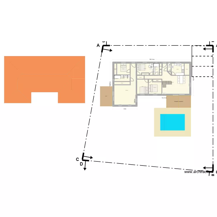 Plan maison en "U" avec AirBNB 26/08/26. Plan de 19 et 146 m² Plan maison en "U" avec AirBNB 26/08/26. Plan de 19 et 146 m²