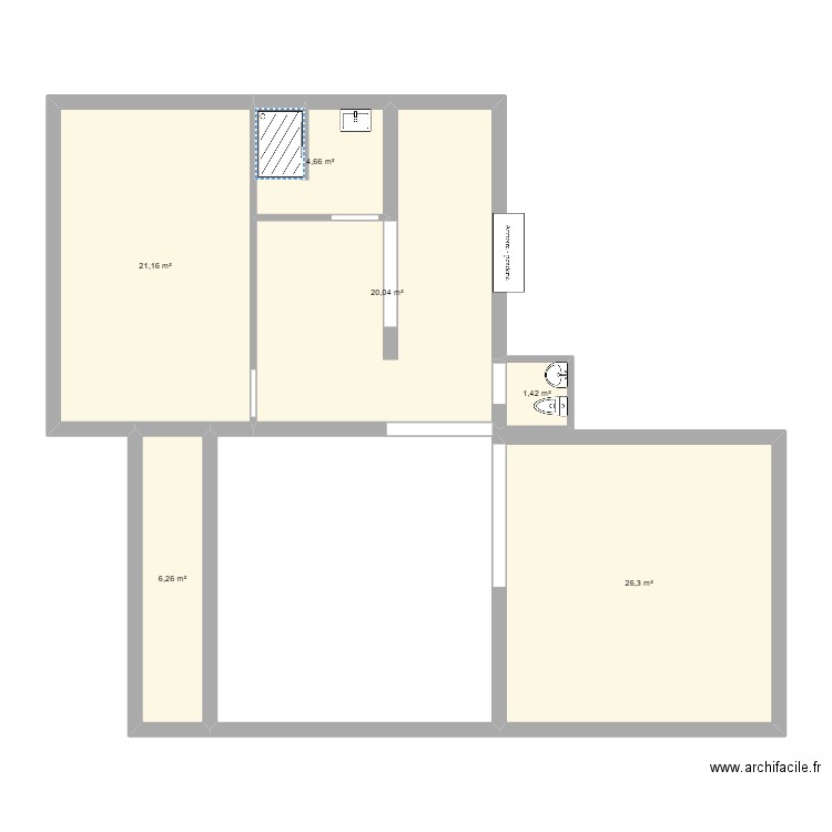 RDC parents. Plan de 6 pièces et 80 m2
