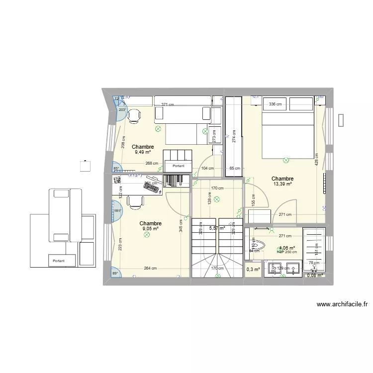M1 Niveau R+2. Plan de 7  et 42 m²