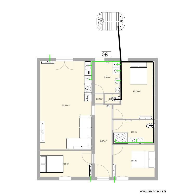 Castel T4 RDC - Évacuation Ok. Plan de 9 pièces et 84 m2