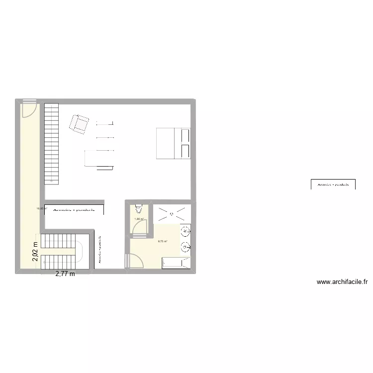 maison de ville RDC. Plan de 3  et 28 m²