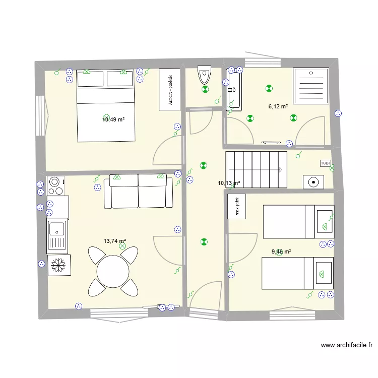 POLIGNY REZ DE CHAUSSE. Plan de 5  et 50 m²