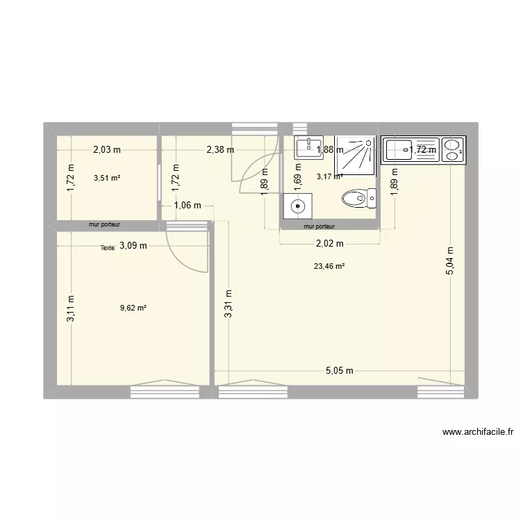 Appart Barcares. Plan de 4 Pièces et 40 m²