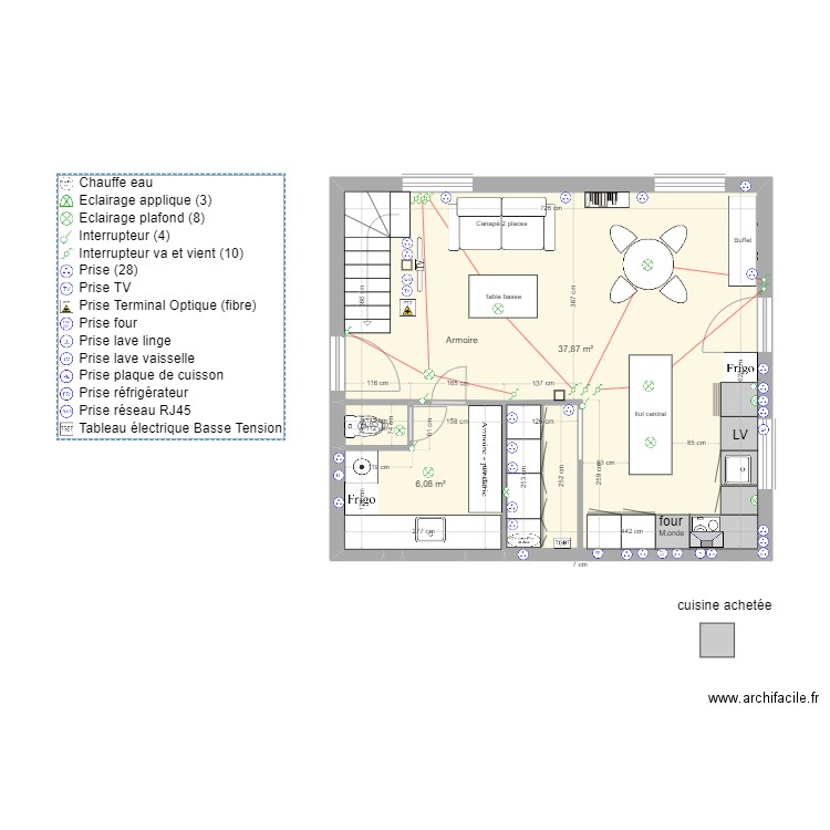 claire5. Plan de 3 pièces et 45 m2