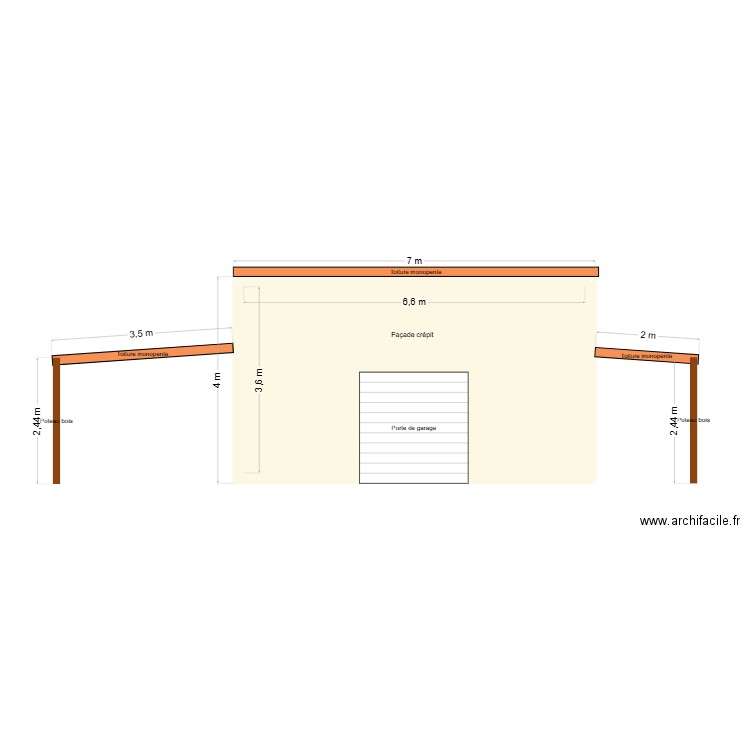 facade porte de garage. Plan de 1 pièce et 24 m2