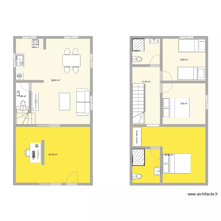 juan 2 etages. Plan de 