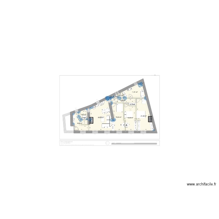 2CJ_Cloisons. Plan de 14 pièces et 115 m2