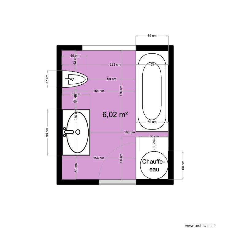 SDB1. Plan de 1 pièce et 6 m2