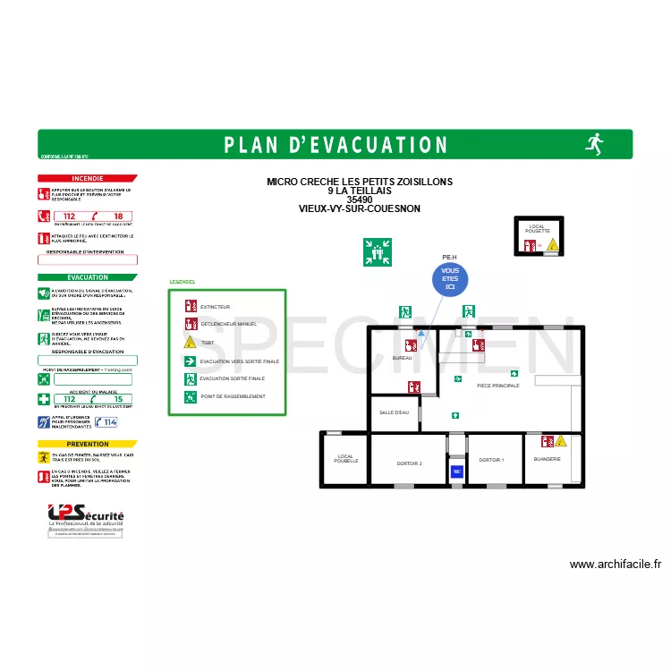 CRECHE PLAN EVACUATION. Plan de 11 et 211 m² CRECHE PLAN EVACUATION. Plan de 11 et 211 m²