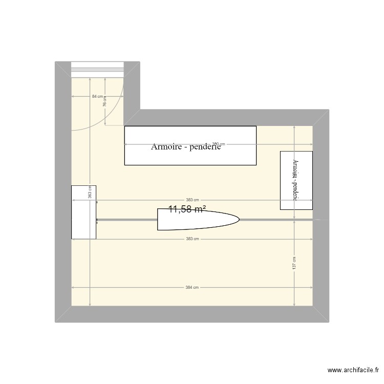 Etage chambre 4 HC. Plan de 1 pièce et 12 m2