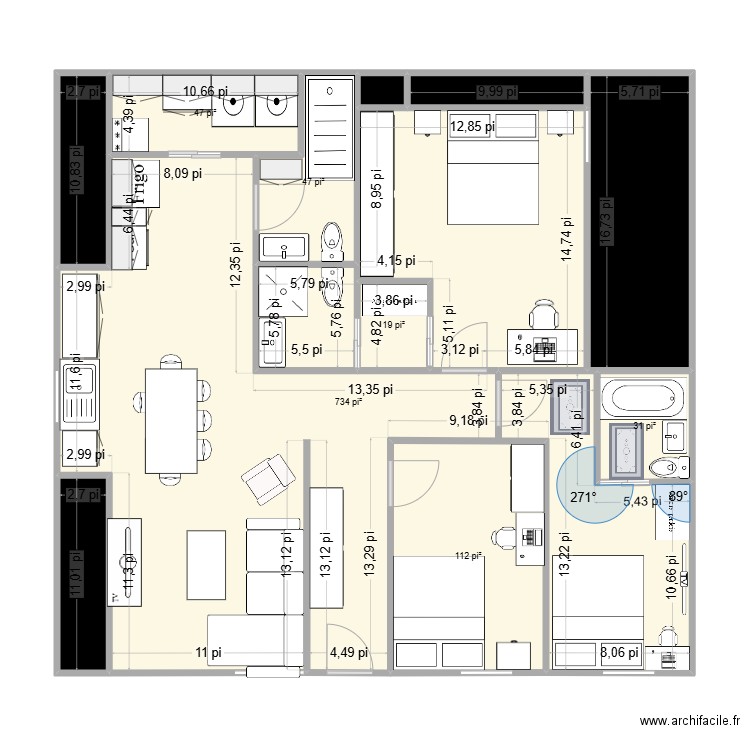 615-Lydia. Plan de 11 pièces et 108 m2