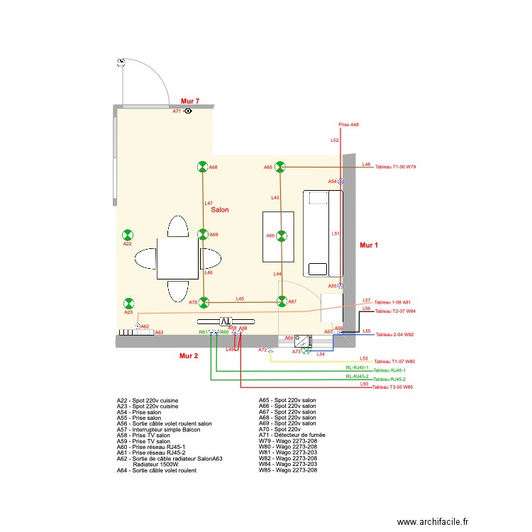 Appt Fred - Plan 7 - Électricité salon - 2023-12-17-18h57. Plan de 1 pièce et 13 m2