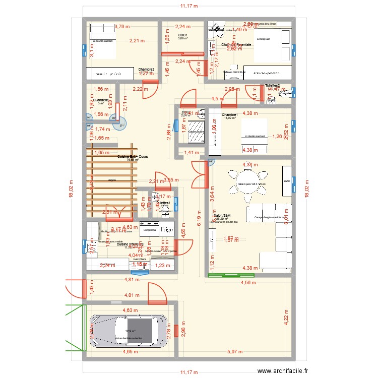 Plan 12 LGMTS - KOUASSI- ANOH. Plan de 12 pièces et 177 m2