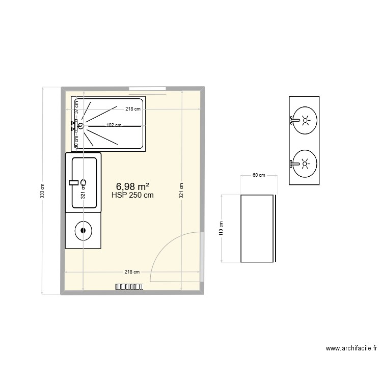 LA FOYE. Plan de 1 pièce et 7 m2