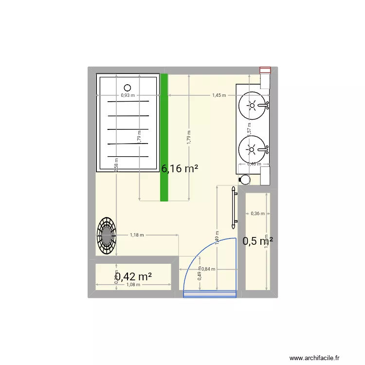 Sdb modif mur. Plan de 3 Pièces et 7 m² Sdb modif mur. Plan de 3 Pièces et 7 m²