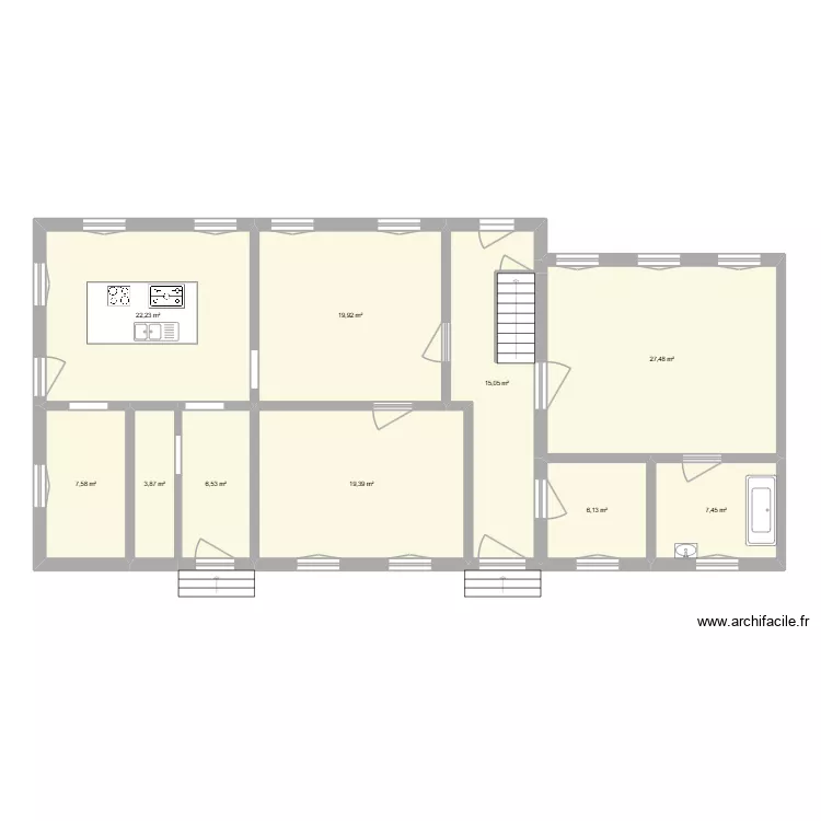 rdc Maison Bernard. Plan de 10 Pièces et 136 m²