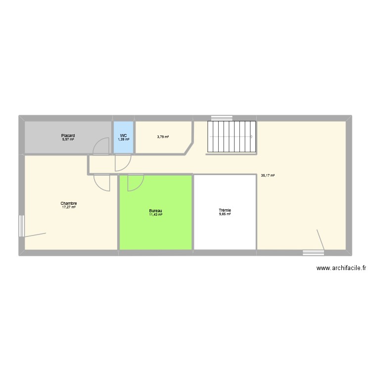etage duetterie. Plan de 7 pièces et 85 m2