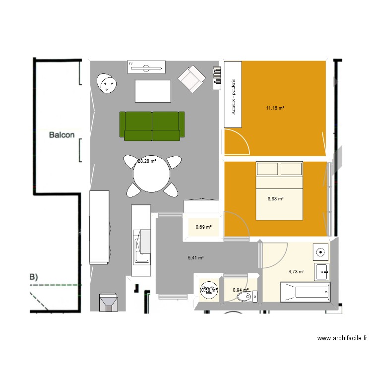 WILSON. Plan de 8 pièces et 61 m2