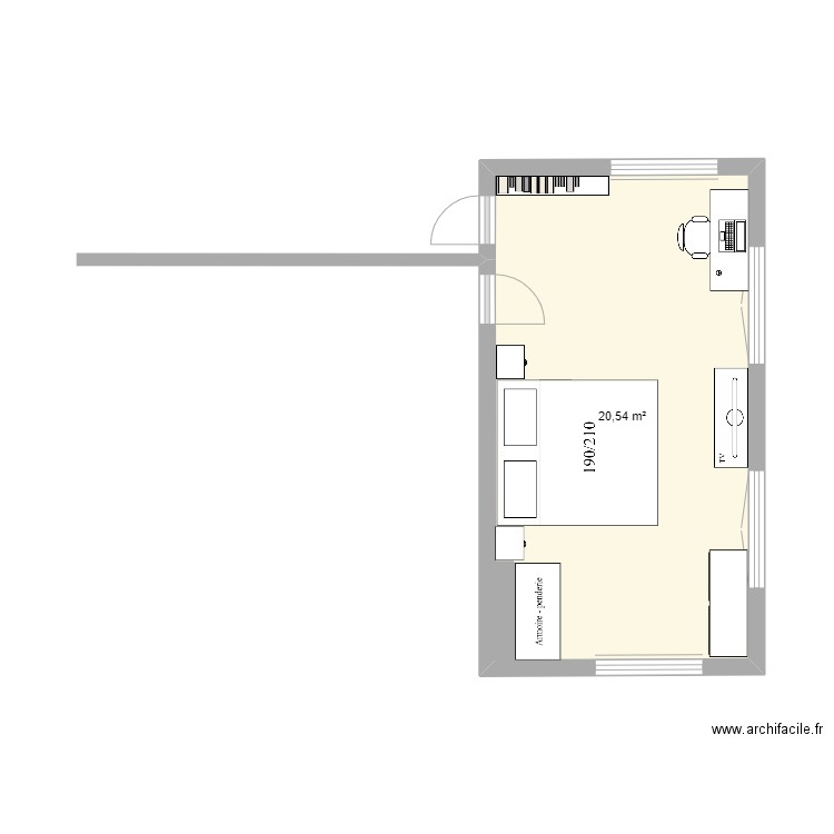 Chambre parent 2ème . Plan de 1 pièce et 21 m2