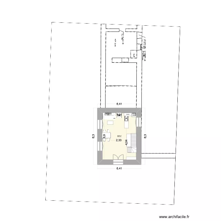 V1a_Long&egrave;re escalier nord cuisine sud est. Plan de 