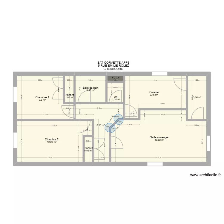 BAT CORVETTE APP3. Plan de 11  et 66 m²