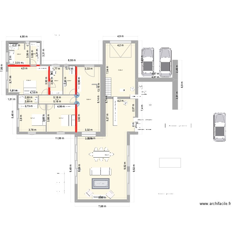 Prejet Resty extension 3. Plan de 13 pièces et 260 m2