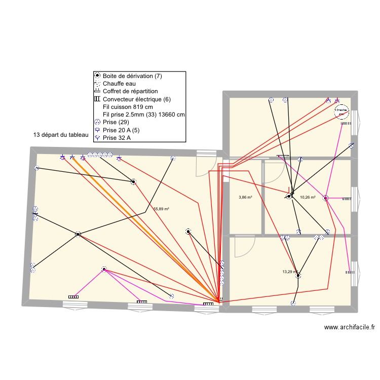 elec appar. Plan de 4 pièces et 83 m2
