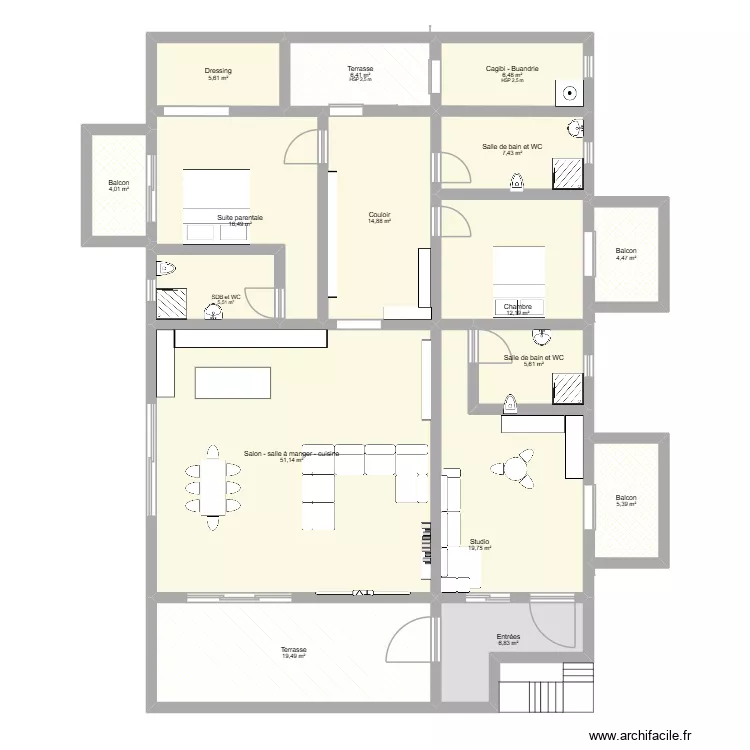 Appartement + Studio Sohoa. Plan de 