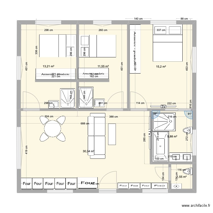 Olivet 1 ET 2. Plan de 6 pièces et 78 m2