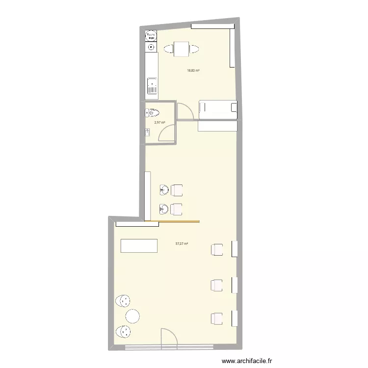Salon de coiffure. Plan de 3 et 79 m² Salon de coiffure. Plan de 3 et 79 m²