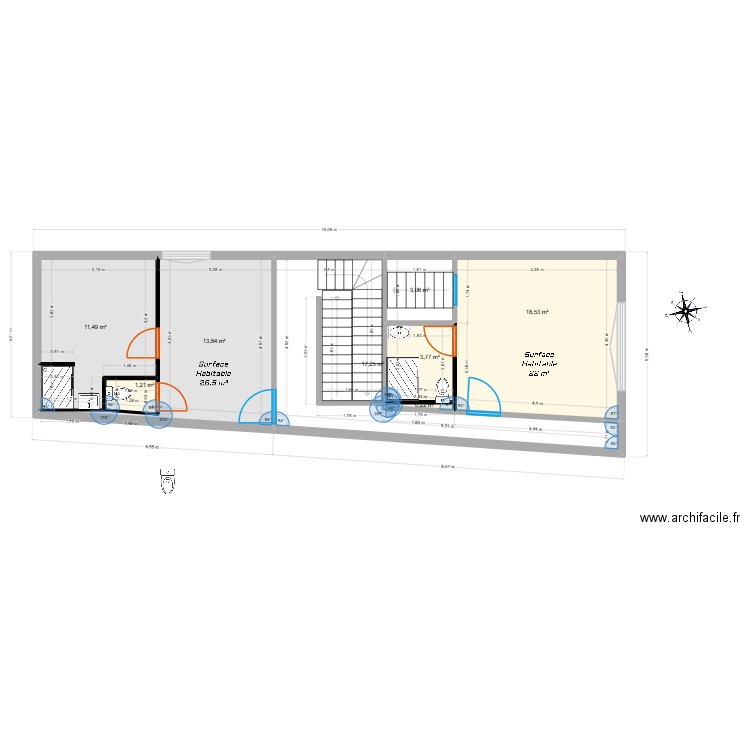maréchaud. Plan de 8 pièces et 69 m2