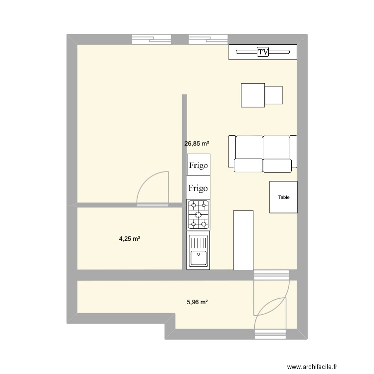 Appart. Plan de 3 pièces et 37 m2