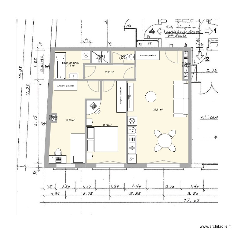 saussure 2. Plan de 9 pièces et 59 m2