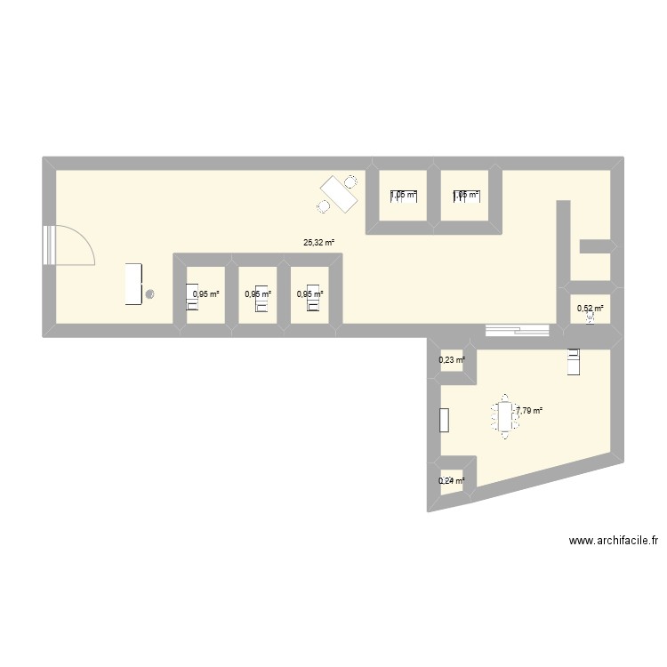 e32. Plan de 10 pièces et 39 m2