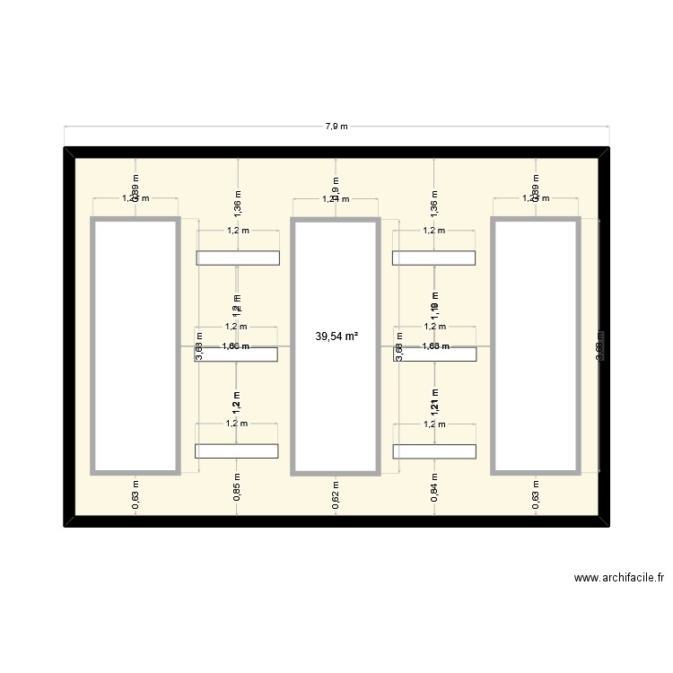 encastrement vitrine. Plan de 1 pièce et 40 m2