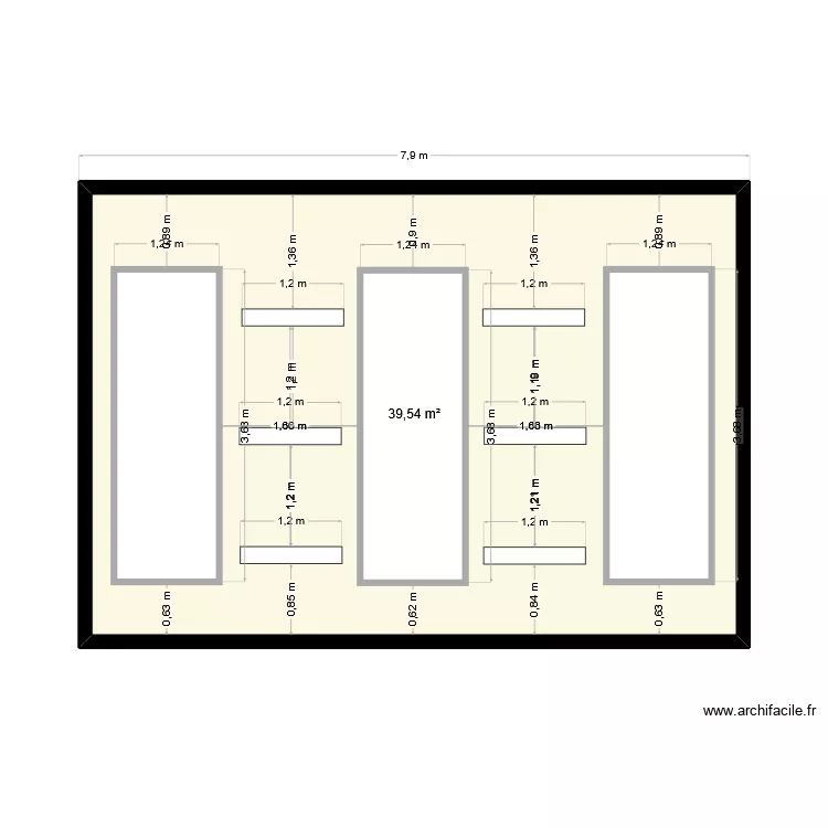 encastrement vitrine. Plan de 