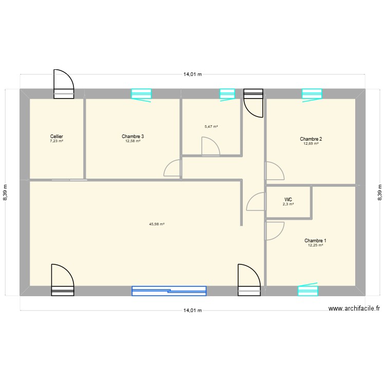 Plougoumelen Version 3. Plan de 7 pièces et 99 m2
