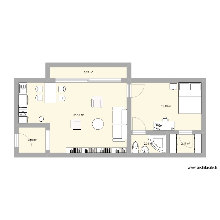 appartement 40m2. Plan de 0 pièce et 0 m2