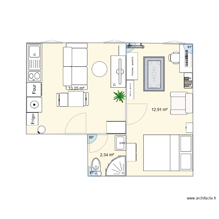 PLAN AMENAGEMENT APPT JEAN MICHEL. Plan de 3 pièces et 29 m2
