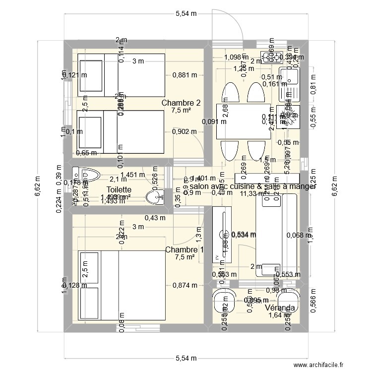 Oli. Plan de 5 pièces et 30 m2