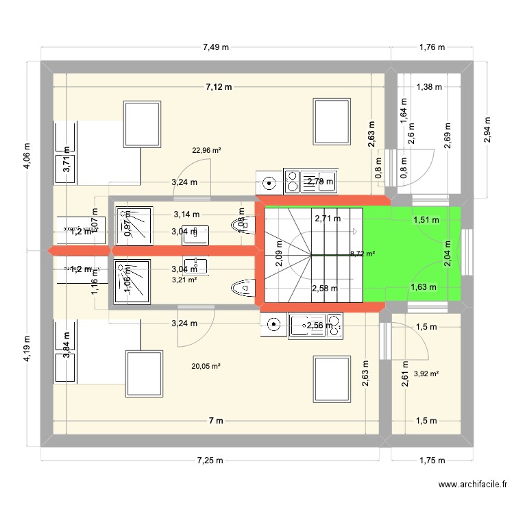 2er Maison2 hésingue V2. Plan de 5 pièces et 59 m2