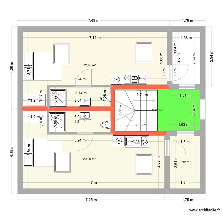 2er Maison2 h&eacute;singue V2. Plan de 