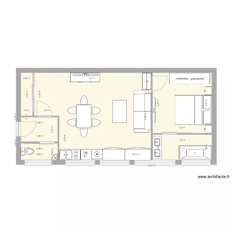 RAVEROT V2. Plan de 3 pièces et 47 m²