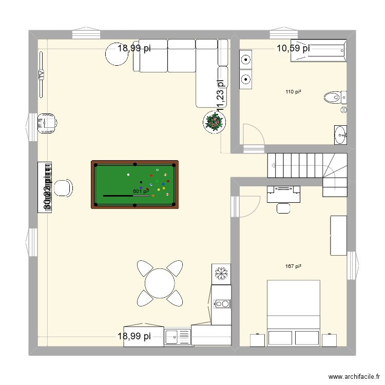 plan final sous sol. Plan de 3 pièces et 82 m2