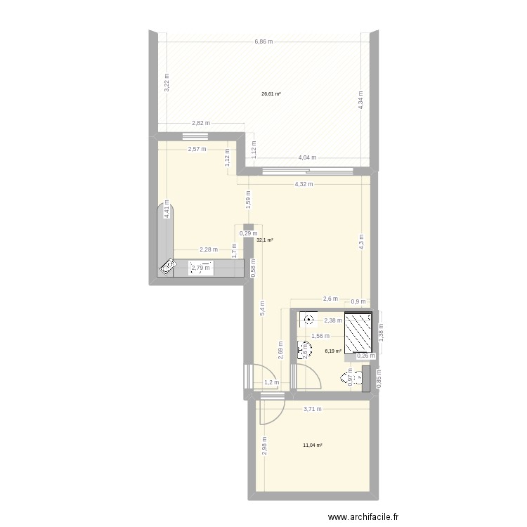 Ronron. Plan de 4 pièces et 76 m2