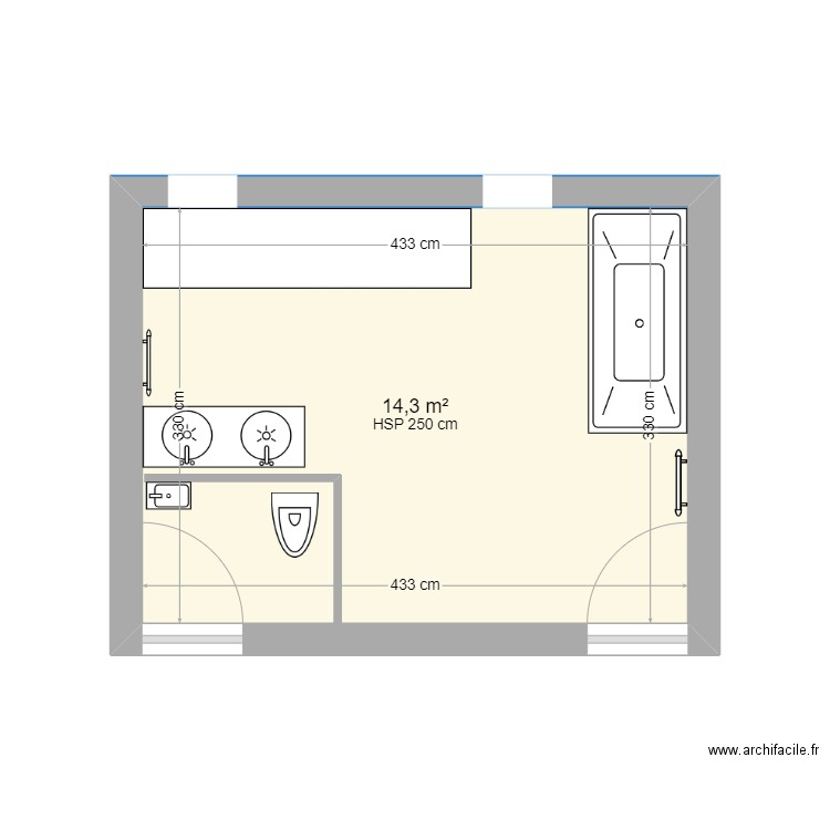 sdb NEW. Plan de 1 pièce et 14 m2