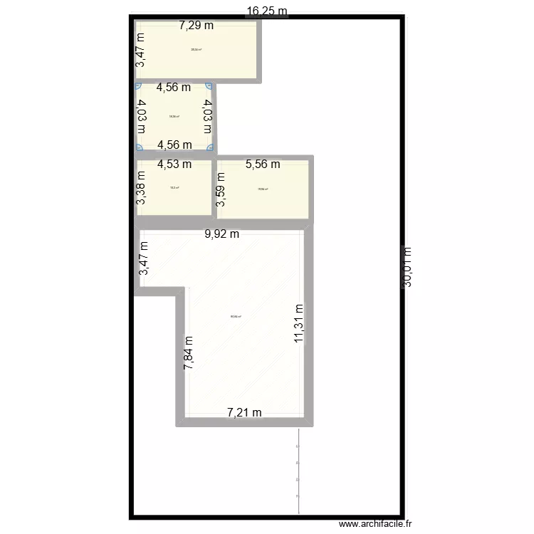 agrandissement. Plan de 5  et 170 m²